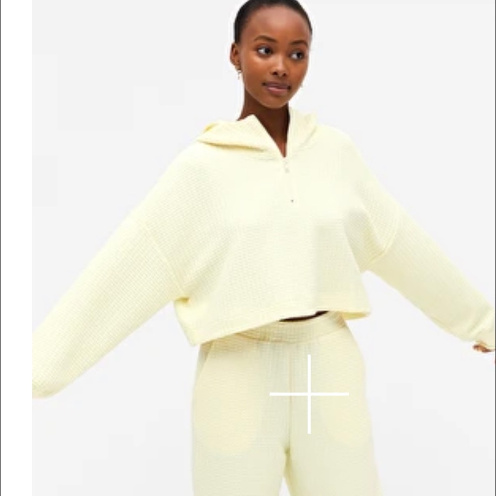 Monki boxy cropped textured yellow hooded sweatshirt